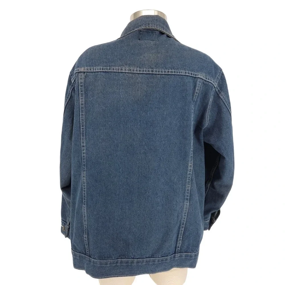 Boohoo Denim Jacket Medium Wash Blue Jean Long Sleeve Button Front Collared